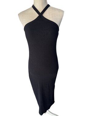 Old Navy Black Ribbed Criss-Cross Halter Midi Dress Size L